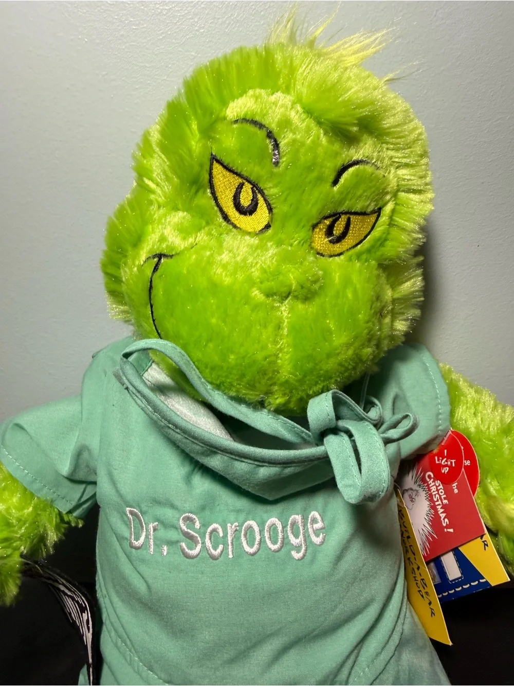 Grinch Plush Build a Bear in scrubs with light up heart